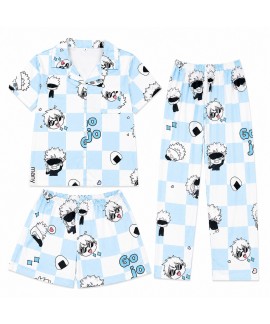 Jujutsu Kaisen Gojo Pajama Set for Women - Cotton Cartoon Anime Sleepwear, Short Sleeve Shorts & Long Pants Options