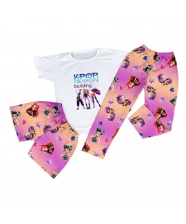 Kpop Demon Hunter Girls Pajama Sets 3 Piece Short Sleeve Shorts Long Pants Cartoon Sleepwear for Spring Summer