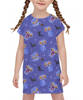 K-pop Demon Hunter Cartoon Print Nightgown – Soft Milk Silk A-Line Dress for Girls