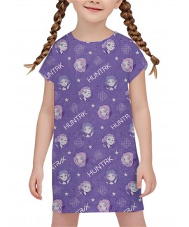 K-pop Demon Hunter Cartoon Print Nightgown – Soft Milk Silk A-Line Dress for Girls