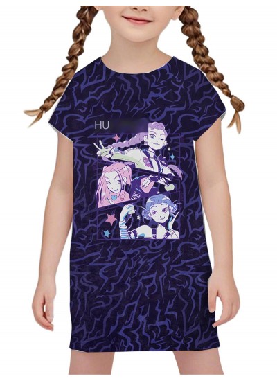 K-pop Demon Hunter Cartoon Print Nightgown – Soft Milk Silk A-Line Dress for Girls