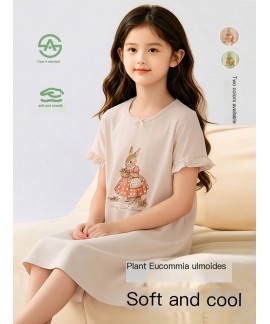 Breathable Cotton Girl's Nightgown Summer Kids Paj...