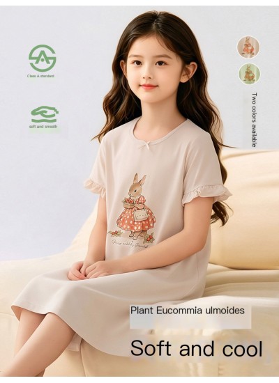 Breathable Cotton Girl's Nightgown Summer Kids Pajamas Loungewear A-Line Soft Sleep Dress for Girls