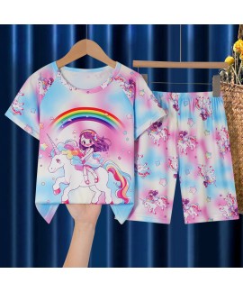 Cartoon Kids Pajama Set Short Sleeve Summer Boys Girls Toddler Sleepwear 2-Piece