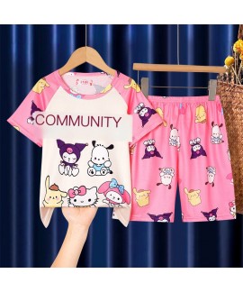Cartoon Kids Pajama Set Short Sleeve Summer Boys Girls Toddler Sleepwear 2-Piece