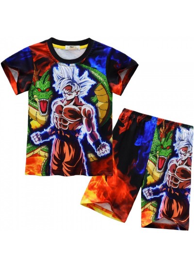 Dragon Ball Print Kids Pajama Set - Ultra-Soft Polyester Short Sleeve Sleepwear for Boys & Girls