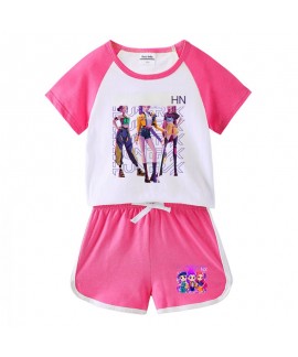 Kpop Demon Hunter Kids Pajama Set – Soft Cotton Summer Short Sleeve T-Shirt & Shorts 2-Piece for Boys Girls