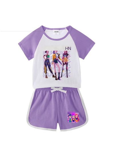 Kpop Demon Hunter Kids Pajama Set – Soft Cotton Summer Short Sleeve T-Shirt & Shorts 2-Piece for Boys Girls