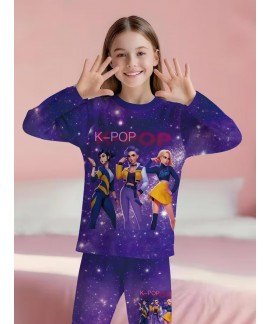 Kpop Demon Hunter Pajamas for Girls – Long Sleeve Soft Sleepwear Set