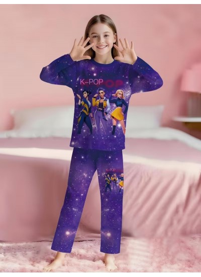 Kpop Demon Hunter Pajamas for Girls – Long Sleeve Soft Sleepwear Set