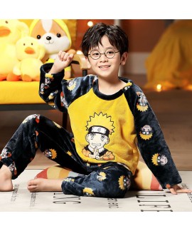 Naruto Boys Pajama Set - Thick Coral Fleece Winter Sleepwear for Kids