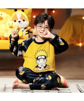 Naruto Boys Pajama Set - Thick Coral Fleece Winter Sleepwear for Kids