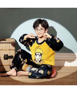 Naruto Boys Pajama Set - Thick Coral Fleece Winter Sleepwear for Kids