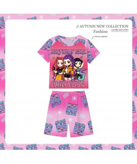 Cartoon Milk Silk Kids Pajama Set Short Sleeve Shorts Summer Girls Loungewear 3-8 Years