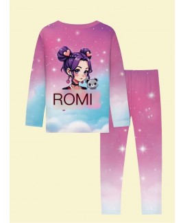 K-pop Demon Hunter Pajamas for Girls – Long Sleeve Two-Piece Set, Soft Polyester Sleepwear for Kids Ages 1-14