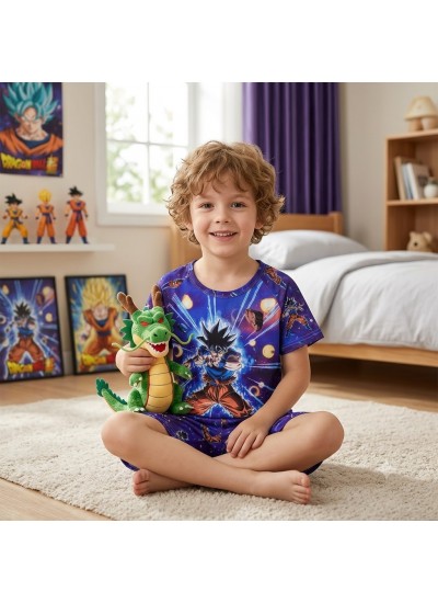 Cartoon Kids Pajama Set Short Sleeve Summer Boys Girls Toddler Sleepwear 2-Piece