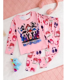 K-pop Demon Hunter Pajamas for Girls – Long Sleeve Sleepwear Set with Milk Silk Fabric