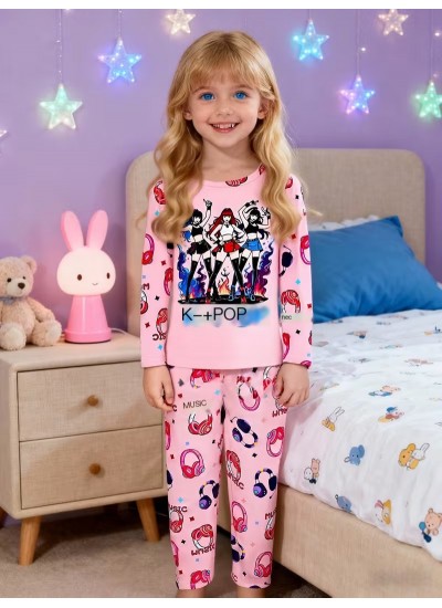 K-pop Demon Hunter Pajamas for Girls – Long Sleeve Sleepwear Set with Milk Silk Fabric