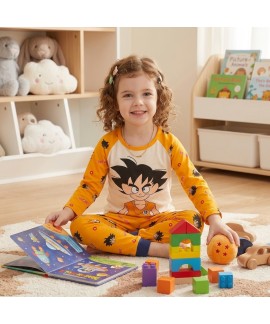 Kids Pajamas Set Long Sleeve Cartoon Print Polyest...