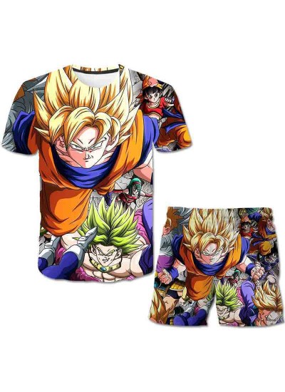 3D Printed Dragon Ball Short Sleeve Shorts Set for Kids Summer Loungewear