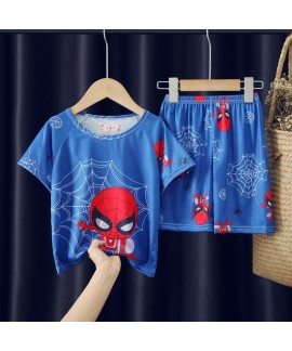Cartoon Kids Pajama Set Short Sleeve Summer Soft 100% Polyester Sleepwear for Boys Girls 8-16