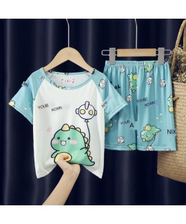 Cartoon Kids Pajama Set Short Sleeve Summer Soft 100% Polyester Sleepwear for Boys Girls 8-16