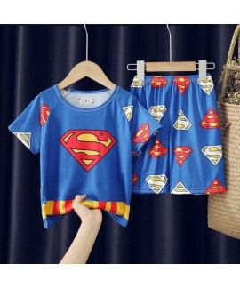 Cartoon Kids Pajama Set Short Sleeve Summer Soft 100% Polyester Sleepwear for Boys Girls 8-16