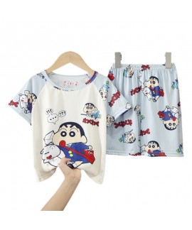 Cartoon Kids Pajama Set Short Sleeve Summer Soft 100% Polyester Sleepwear for Boys Girls 8-16