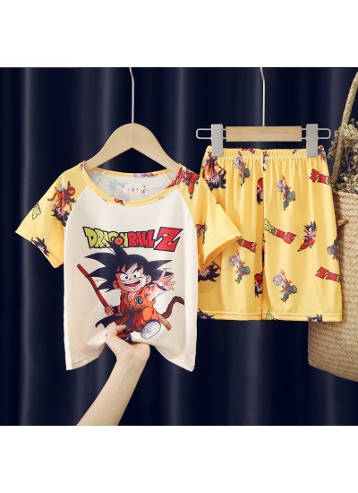 Cartoon Kids Pajama Set Short Sleeve Summer Soft 100% Polyester Sleepwear for Boys Girls 8-16
