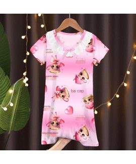 K-pop Demon Hunter Pajamas for Girls – Cute Lace Nightgown, Soft Polyester Sleepwear, Summer Loungewear for Kids Ages 3-8