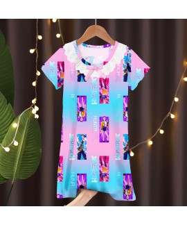 K-pop Demon Hunter Pajamas for Girls – Cute Lace Nightgown, Soft Polyester Sleepwear, Summer Loungewear for Kids Ages 3-8