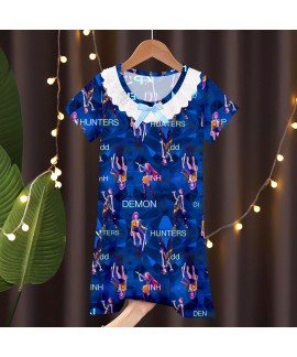 K-pop Demon Hunter Pajamas for Girls – Cute Lace Nightgown, Soft Polyester Sleepwear, Summer Loungewear for Kids Ages 3-8