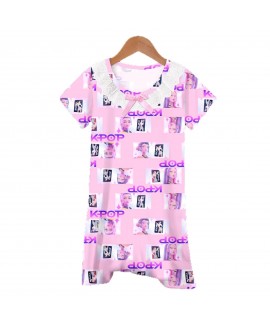 K-pop Demon Hunter Pajamas for Girls – Cute Lace Nightgown, Soft Polyester Sleepwear, Summer Loungewear for Kids Ages 3-8
