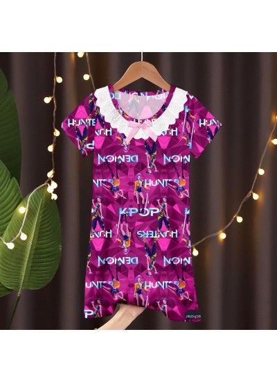 K-pop Demon Hunter Pajamas for Girls – Cute Lace Nightgown, Soft Polyester Sleepwear, Summer Loungewear for Kids Ages 3-8