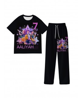 K-pop Demon Hunter Pajama Set – Cartoon Print Milk Silk Short Sleeve & Long Pants for Kids & Adults