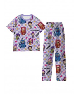 K-pop Demon Hunter Pajama Set – Cartoon Print Milk Silk Short Sleeve & Long Pants for Kids & Adults
