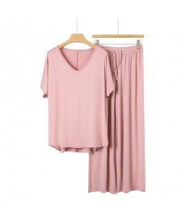 Cotton Pajama Sets for Women - Short Sleeve Sleepwear with Long Pants, Soft Lounge Set with Pockets S-XXL
