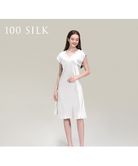 100% Mulberry Silk Nightgown for Women – 19 Momme V-Neck Knee Length Sleepwear