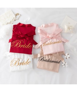 Silky Satin Lace Trim Bride Kimono Robe with Embroidery - Women's Bridal Sleepwear