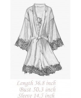 Silky Satin Lace Trim Bride Kimono Robe with Embroidery - Women's Bridal Sleepwear