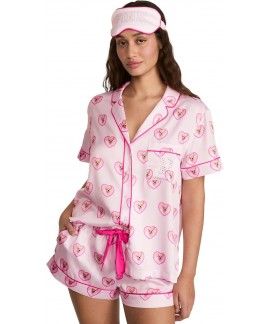 Satin 3-Piece Pajama Set with Eye Mask - Women's S...