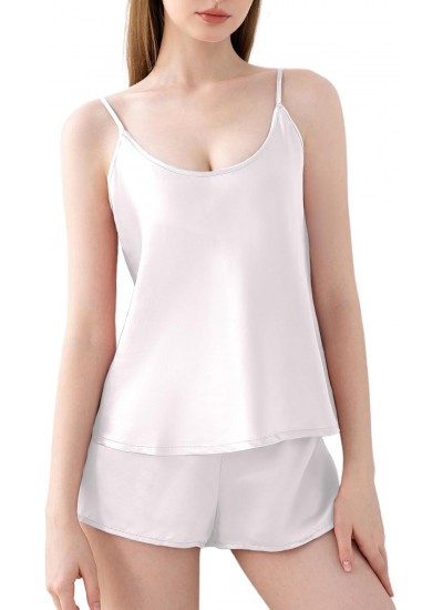 22 Momme 100% Mulberry Silk Pajama Set for Women – Round Neck Cami & Shorts Sleepwear