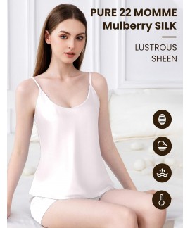 22 Momme 100% Mulberry Silk Pajama Set for Women – Round Neck Cami & Shorts Sleepwear