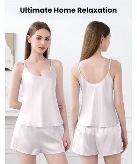 22 Momme 100% Mulberry Silk Pajama Set for Women – Round Neck Cami & Shorts Sleepwear