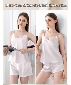 22 Momme 100% Mulberry Silk Pajama Set for Women – Round Neck Cami & Shorts Sleepwear