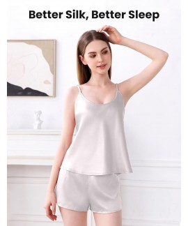 22 Momme 100% Mulberry Silk Pajama Set for Women – Round Neck Cami & Shorts Sleepwear