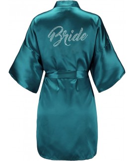 Silver Rhinestone Satin Kimono Robe for Women Brid...