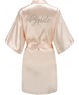Silver Rhinestone Satin Kimono Robe for Women Bridal Party Getting Ready Short Robe