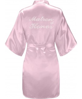 Silver Rhinestone Satin Kimono Robe for Women Bridal Party Getting Ready Short Robe