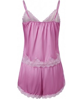 Satin Lace Pajama Set for Women - Sleeveless Cami Shorts Sleepwear Loungewear